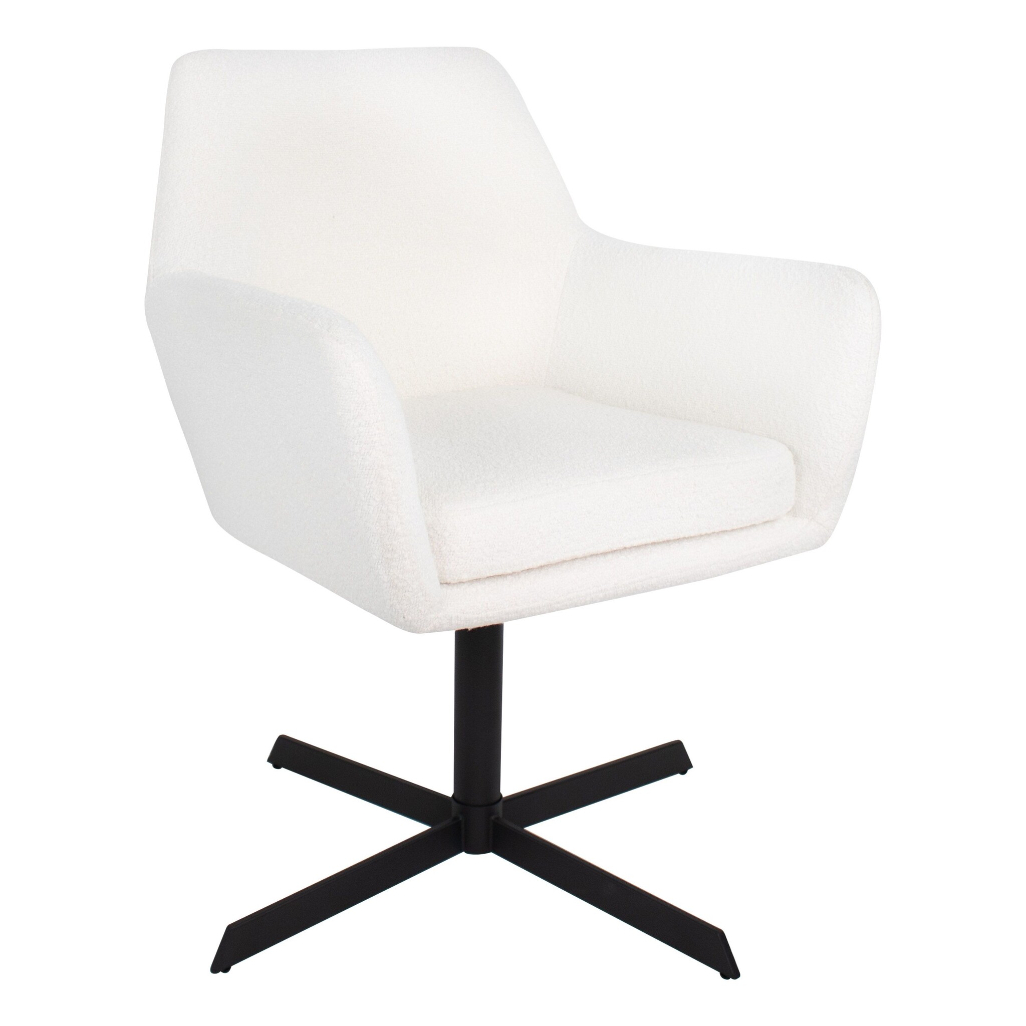 Harbo Dining Chair - Eetkamerstoel in bouclé, wit met zwarte poten, HN1232