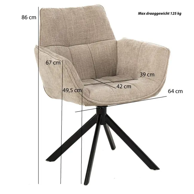 Eetkamerstoel Monaco  | Milan Beige 170 - Turn