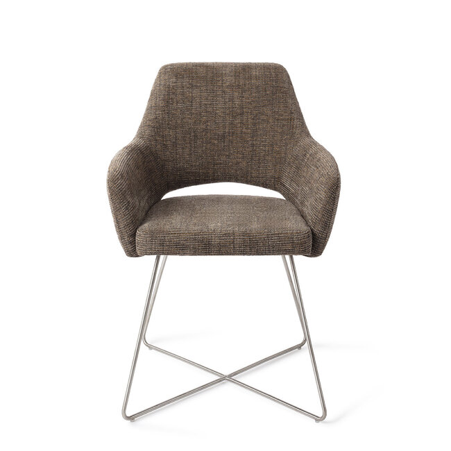 Jesper Home Yanai Checked Chestnut Eetkamerstoel - Cross Steel
