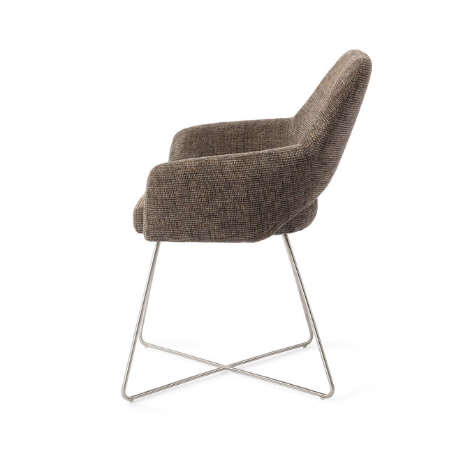 Jesper Home Yanai Checked Chestnut Eetkamerstoel - Cross Steel