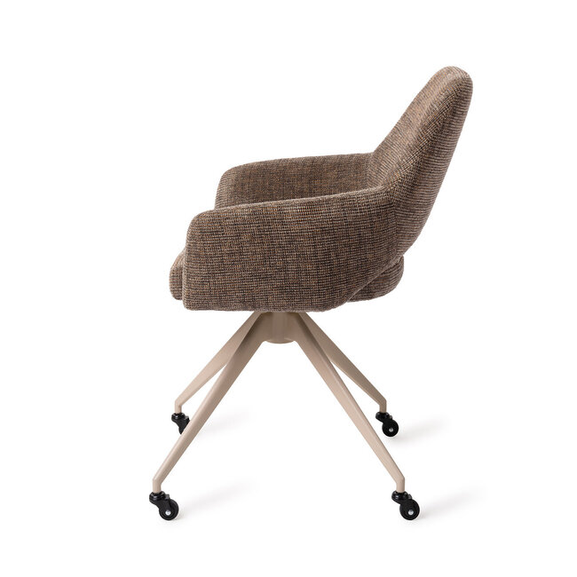Jesper Home Yanai Checked Chestnut Eetkamerstoel - Glide Beige