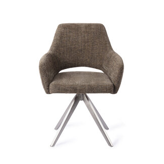 Jesper Home Yanai Checked Chestnut Eetkamerstoel - Turn Steel