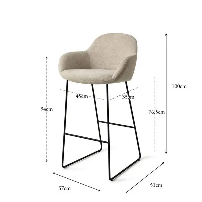 Jesper Home Kushi Skyvall Barkruk Ivory Ivy - Slide Black (H)