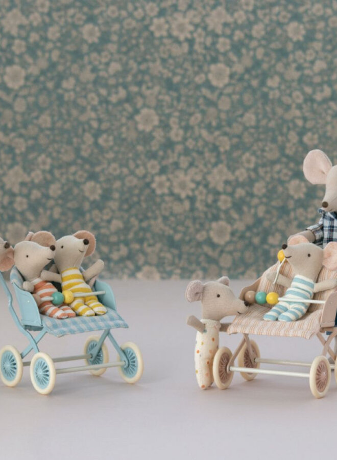 Maileg - Stroller rose, baby mice