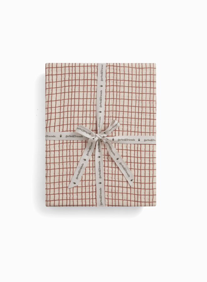 Muslin Adult Fitted Sheet, Checks rust