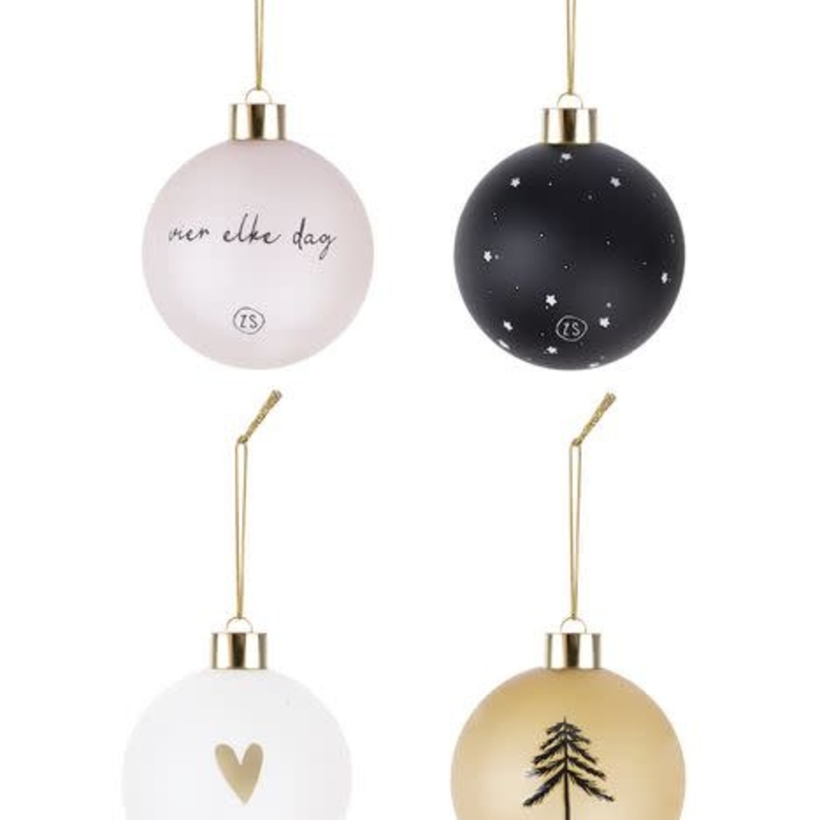 Zusss Kerstballen - Set van 4 - Poederroze/Goud/Wit/Zwart