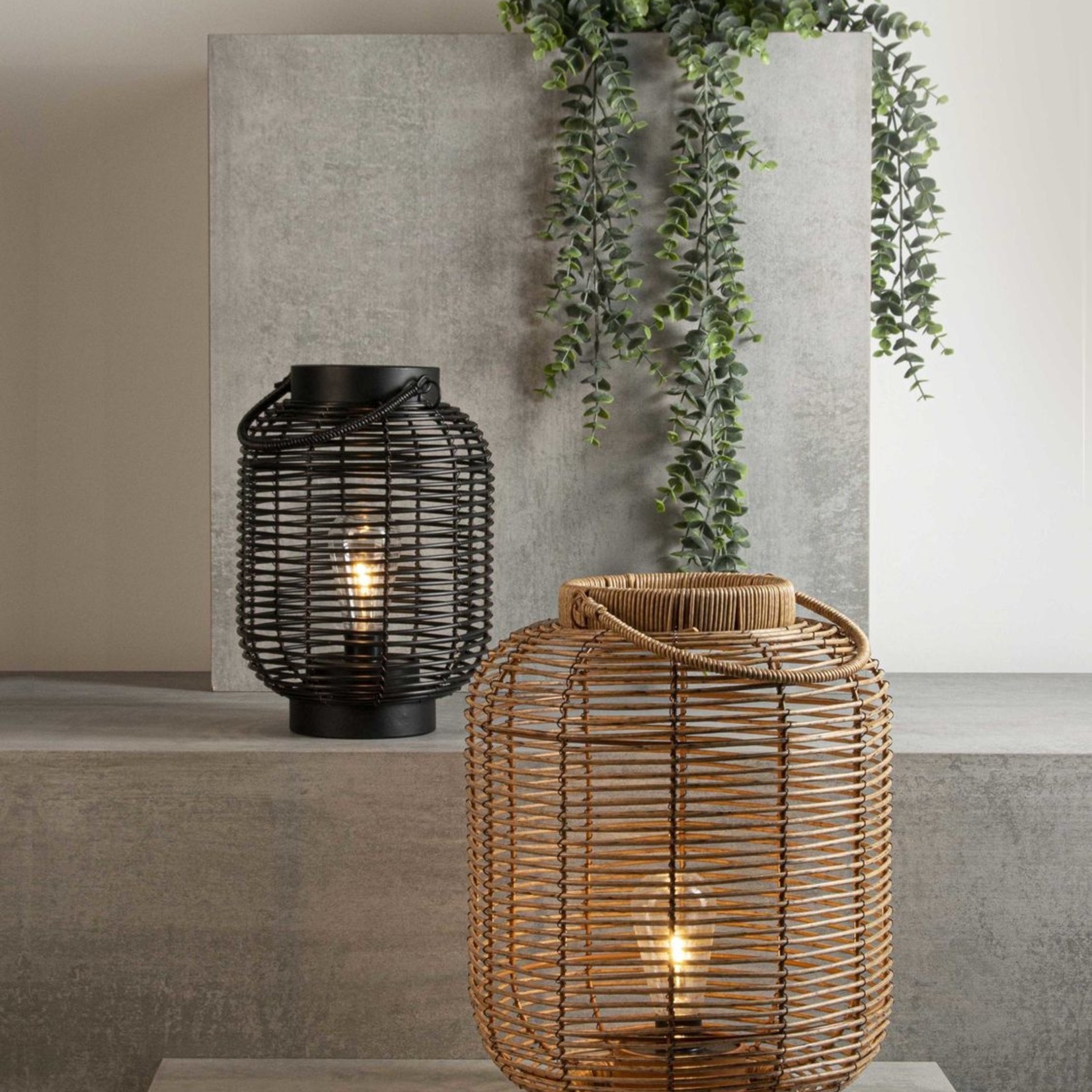 Gusta Lantaarn - Rotan - Met LED  - Zwart - 17cm