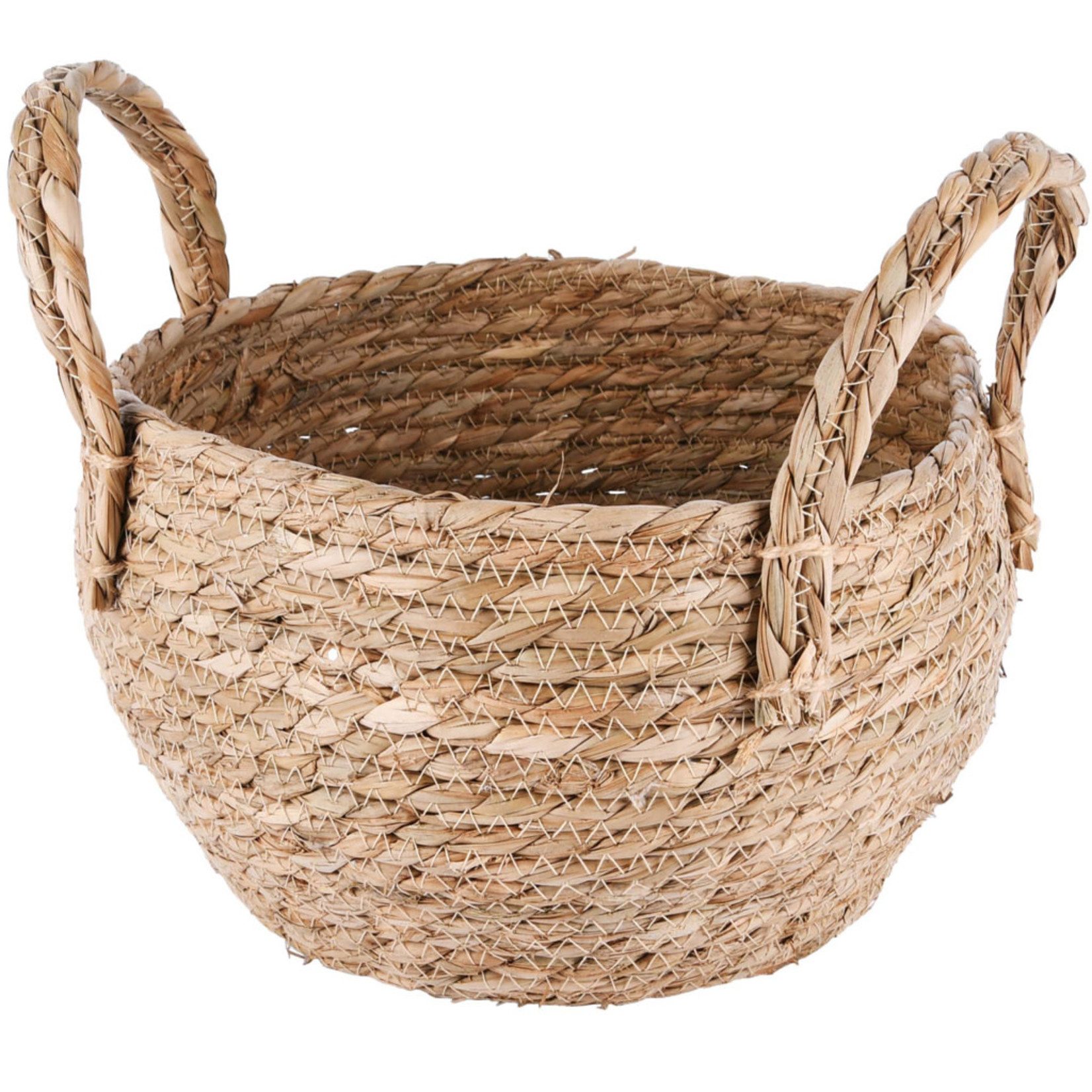 Dekoratief Mand met oren - Rond - Naturel - 24x24x26cm