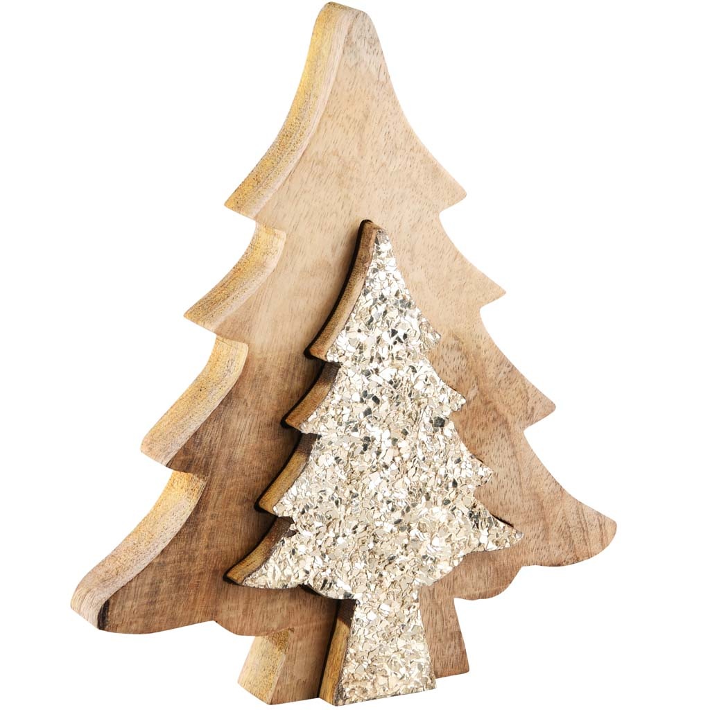 Bedoel Doe het niet Uitsteken Kerstboom - Goud/Naturel - Hout - 20x3x24cm - Lovely by Evi