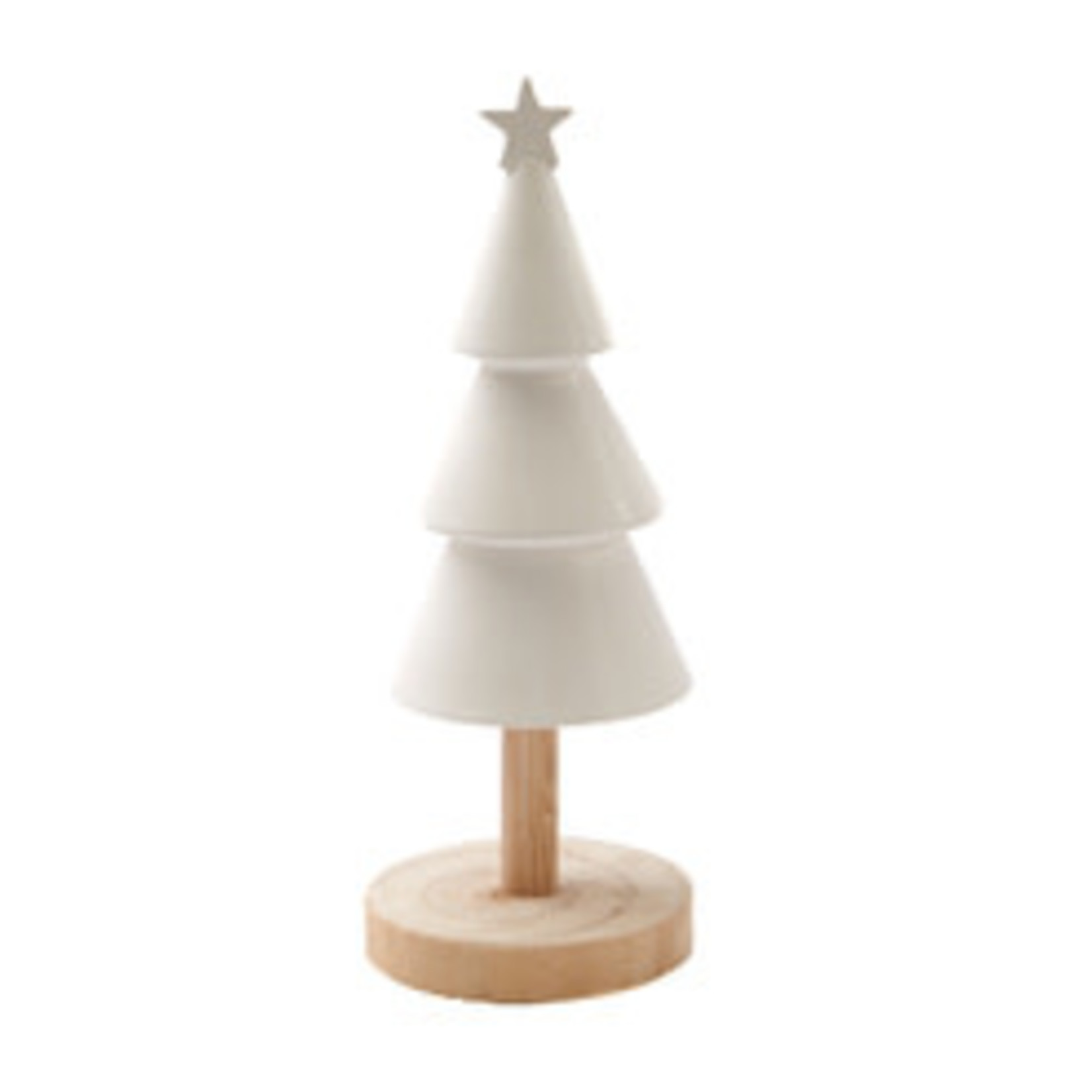 Kerstboom op houten voet - Keramiek - Wit - 29,5cm