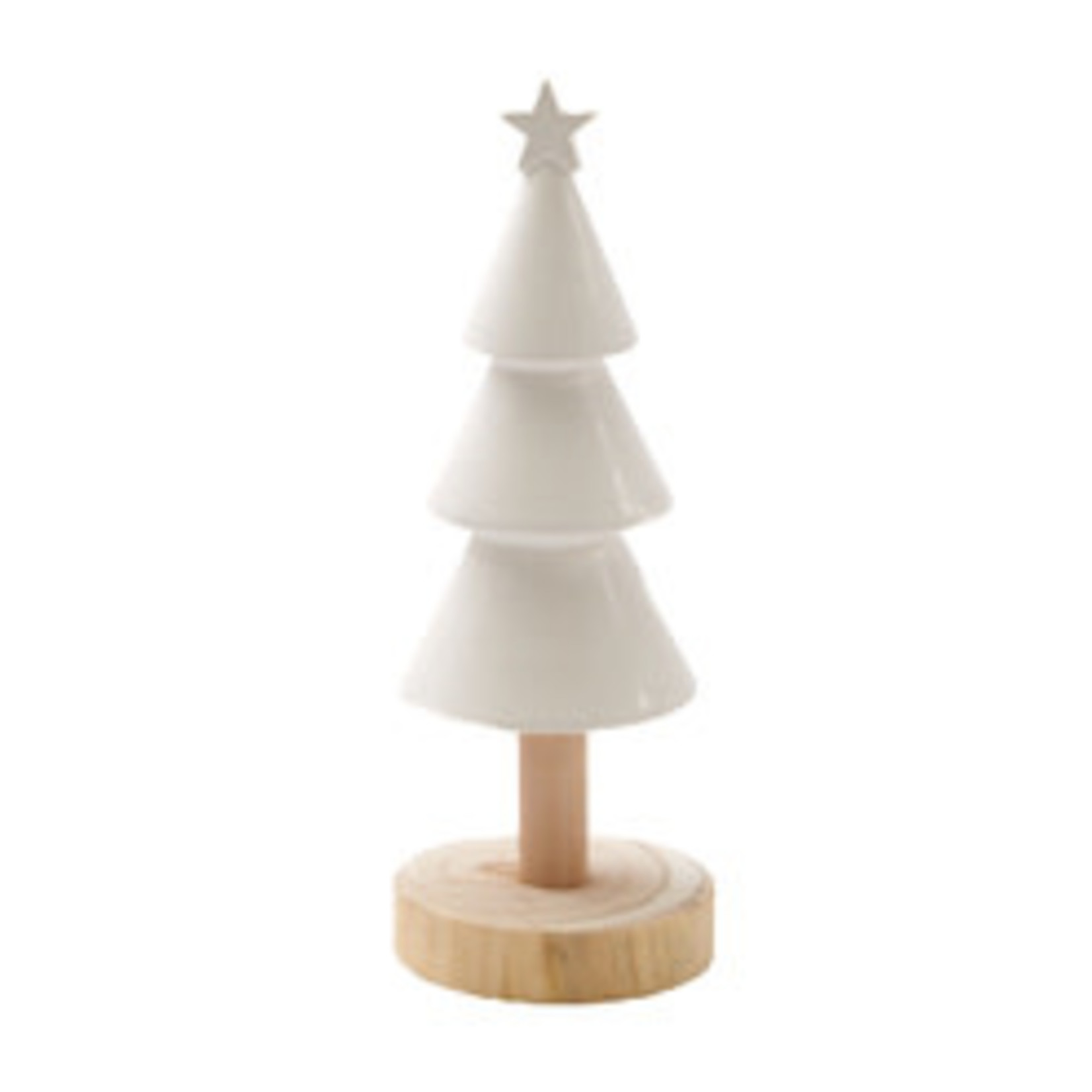 Kerstboom op houten voet - Keramiek - Wit - 25cm