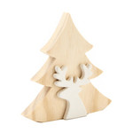 Kerstboom met rendier - Hout/Keramiek - Wit - 16cm