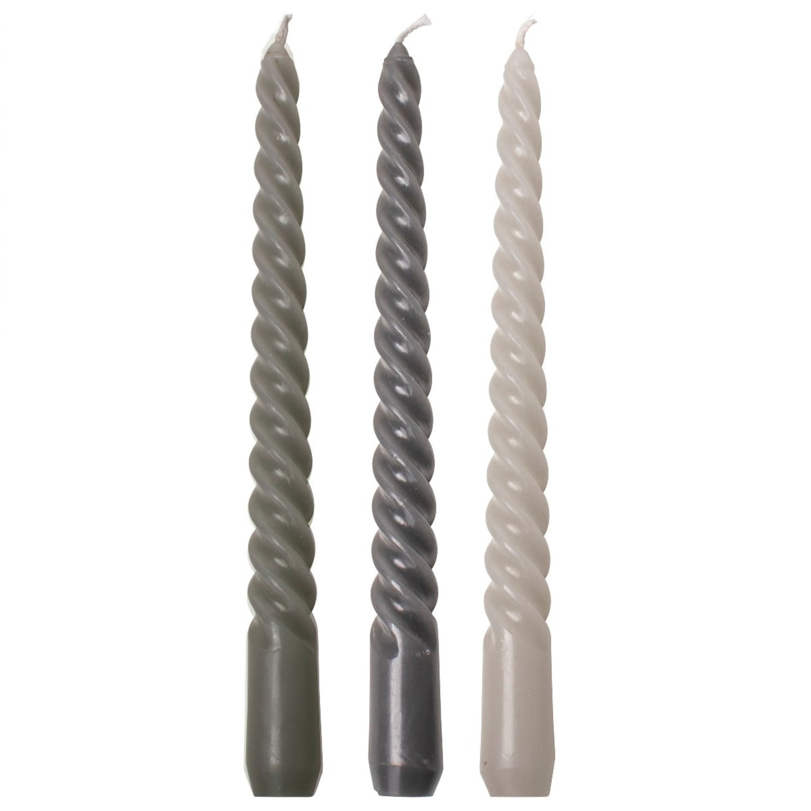 Gusta Kaarsen - Gedraaid - Grijs - 25cm - Set van 3
