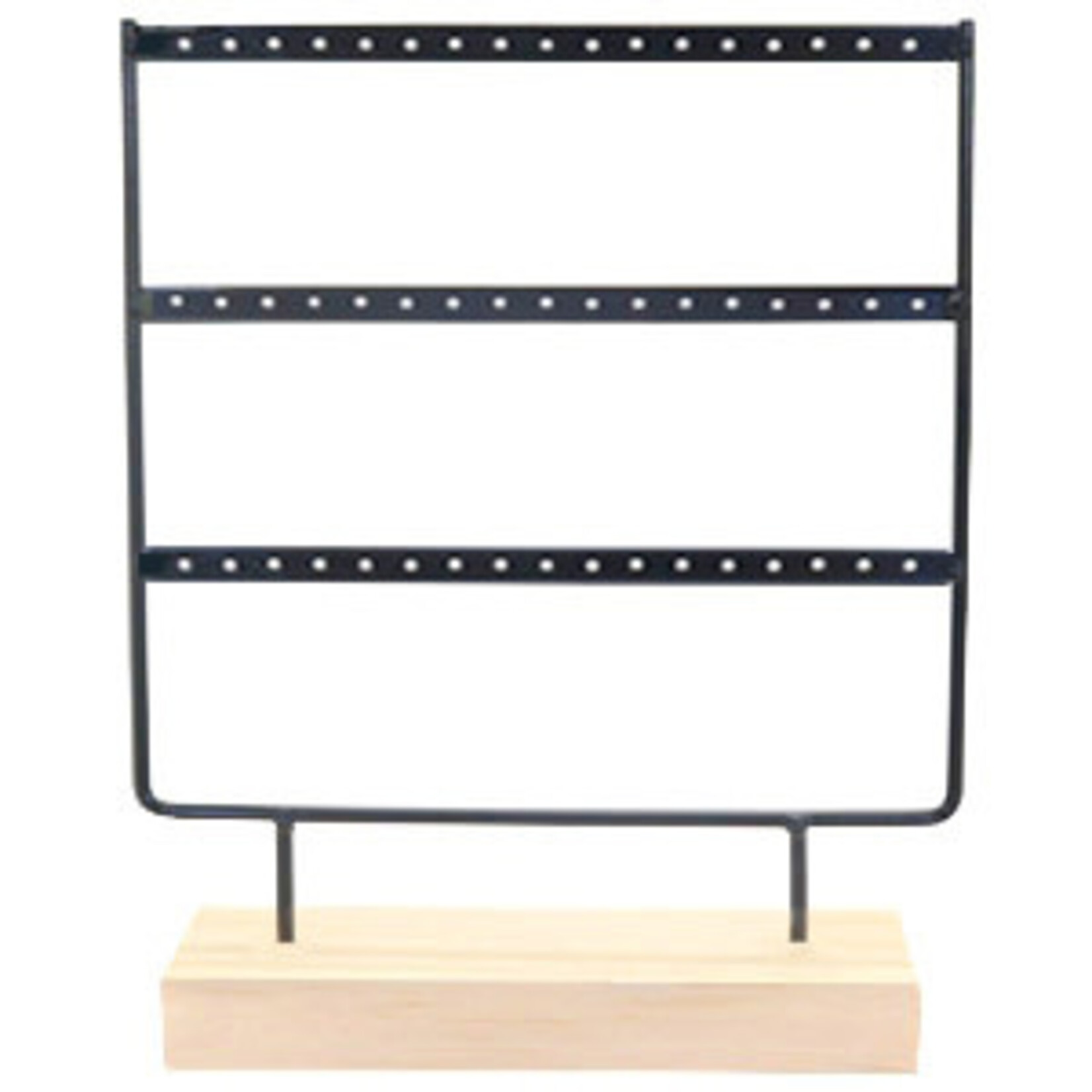 Oorbellenrekje - Metaal/Hout - Zwart/Naturel - 3 rijen