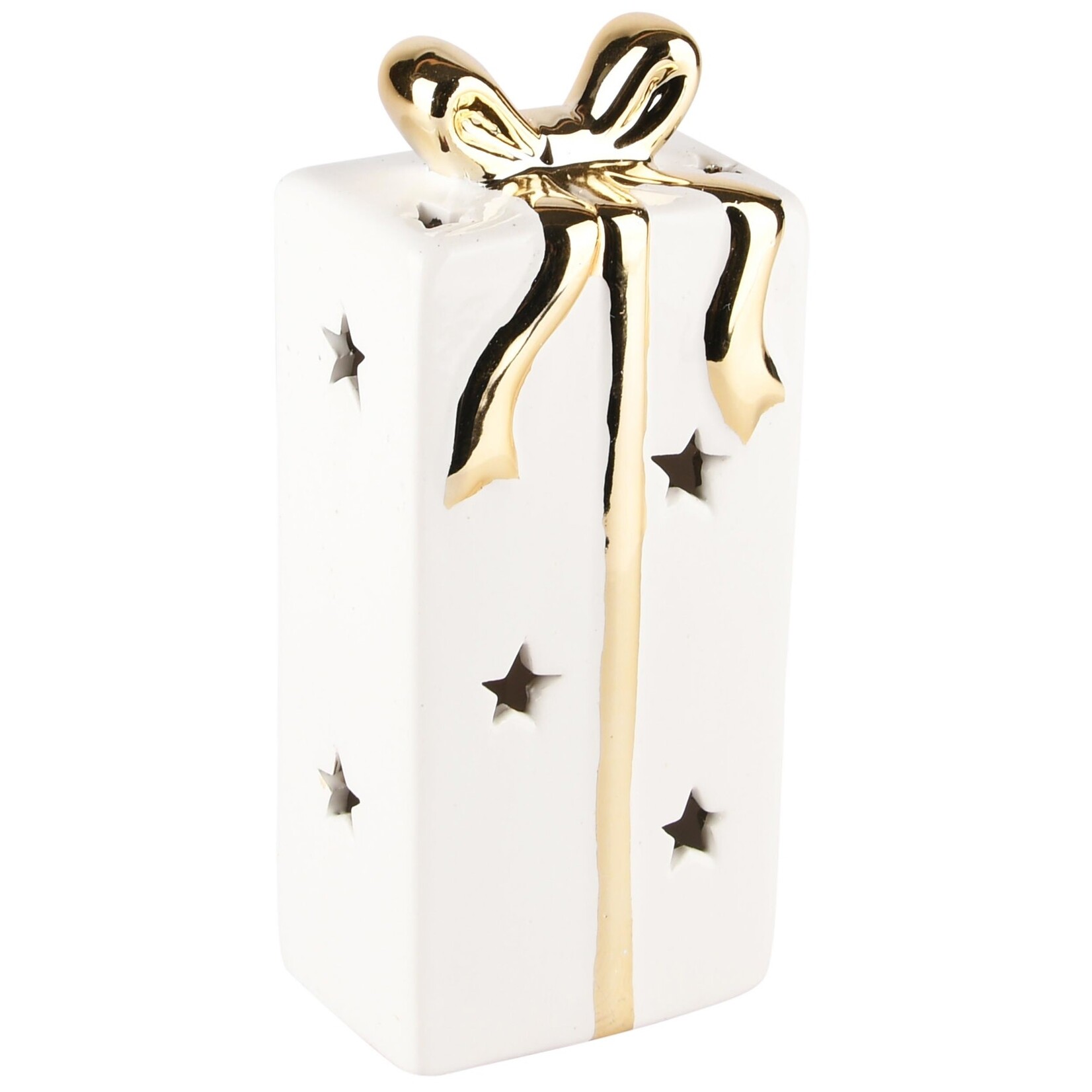 Dekoratief Cadeautje LED met sterren - Dolomiet - Wit/Goud - 7x5x17cm
