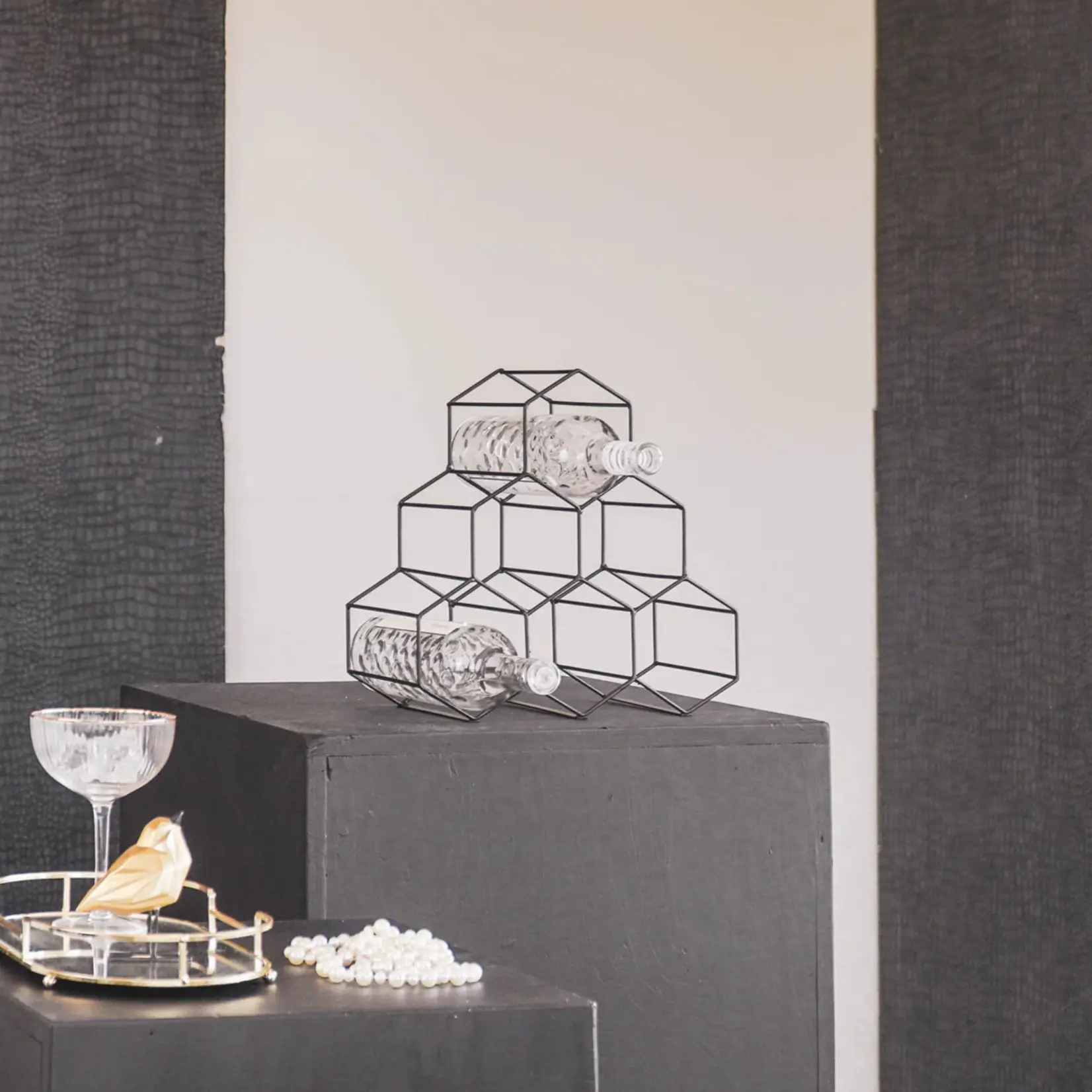 House Vitamin Wijnrek - Metaal - Zwart - 32x31x15cm