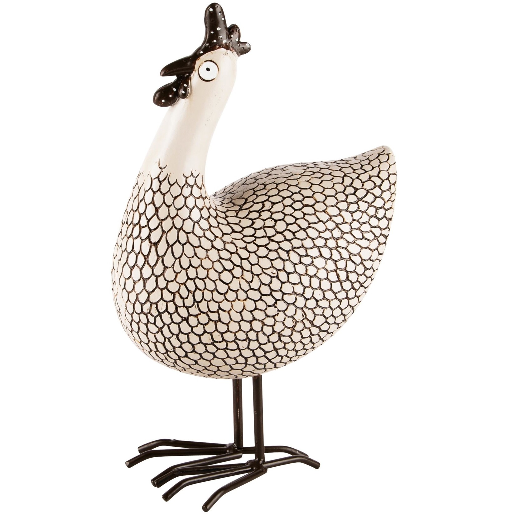 Dekoratief Kip staand - Resina - Wit/Zwart -15x9x24cm