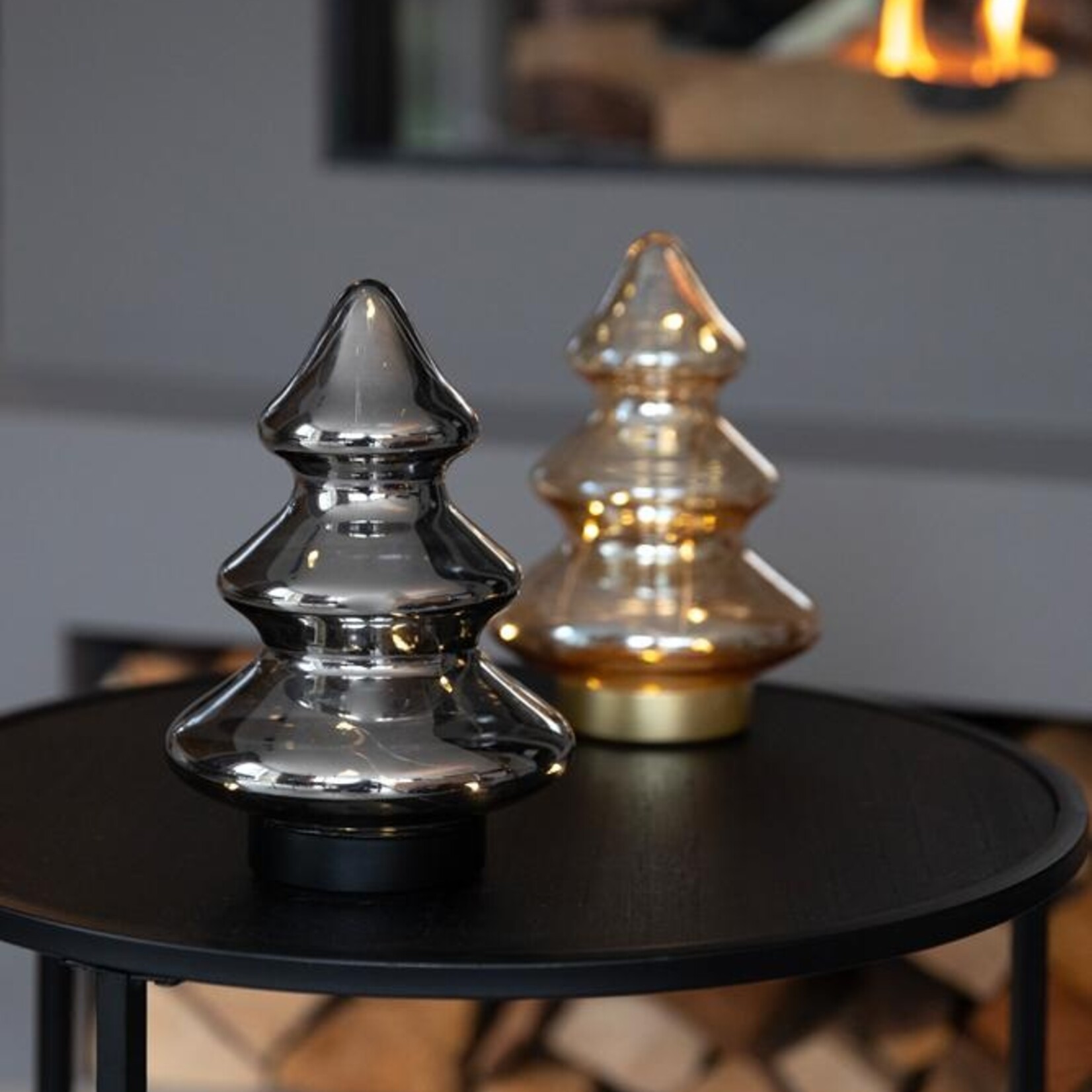 Kerstboom - LED - Glas/Metaal - Amber - Ø13 x 20 cm