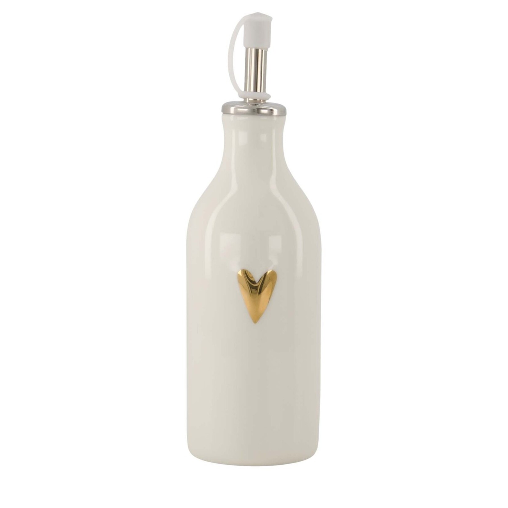 Zusss Olie/Azijn fles - Hartje - Keramiek - Wit/Goud - Ø5,5x18,5cm