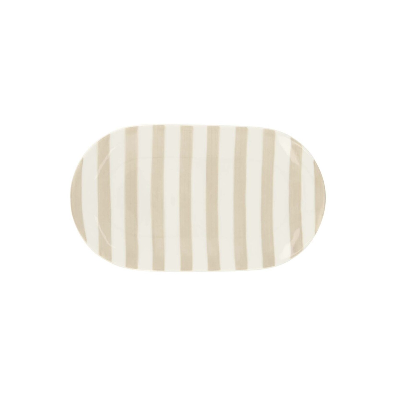 Zusss Serveerschaal - Strepen - Keramiek - Wit/Zand - 20x11,5cm