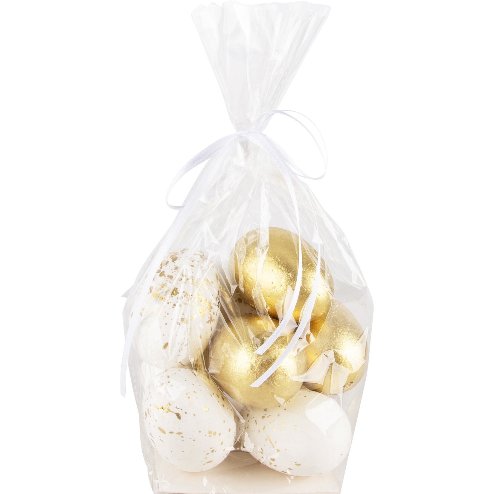 Paaseieren in zakje - PVC - Goud/Wit - 6cm - 9 stuks