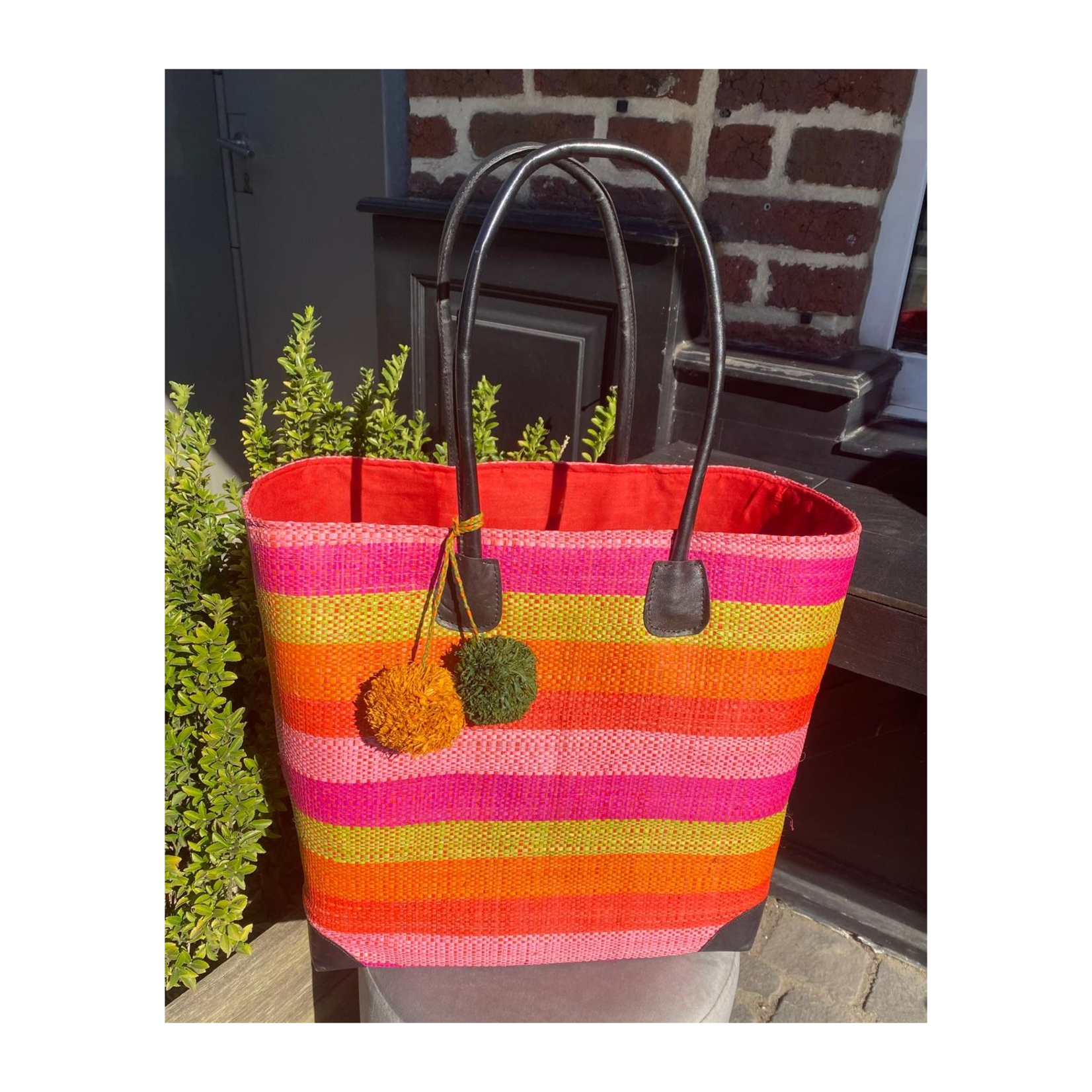 Rieten tas ANGARA - Multi basis rood -  (L) 42 x 22 x 34 cm