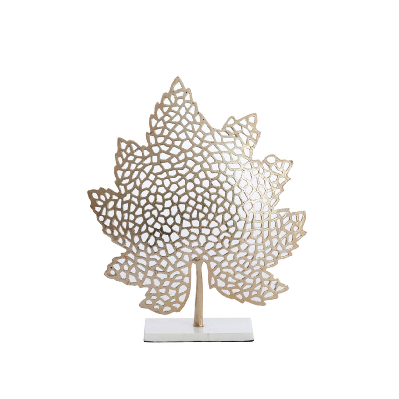 Ornament op voet LEAF - Metaal - Goud/Wit - 22x8x30cm