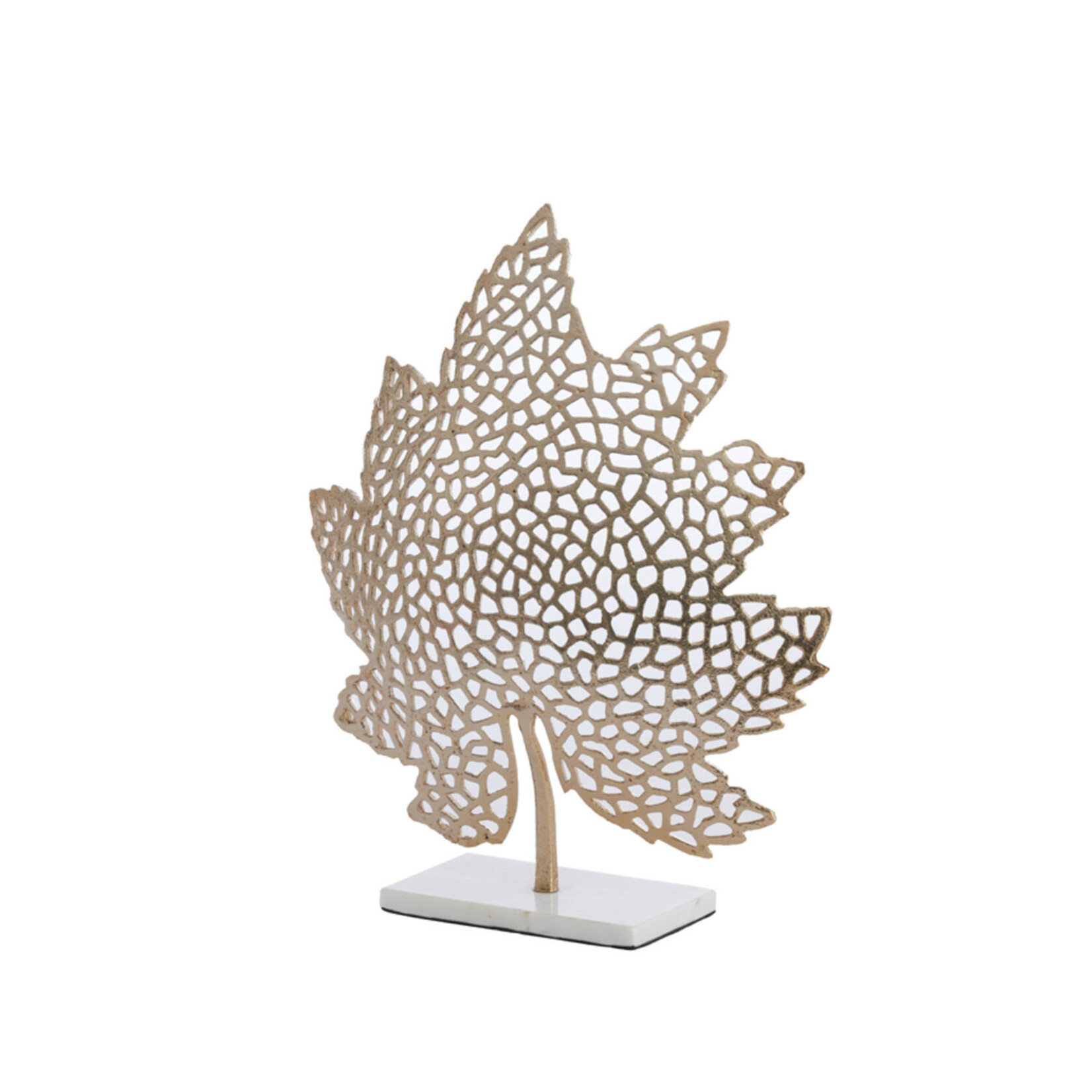 Ornament op voet LEAF - Metaal - Goud/Wit - 22x8x30cm