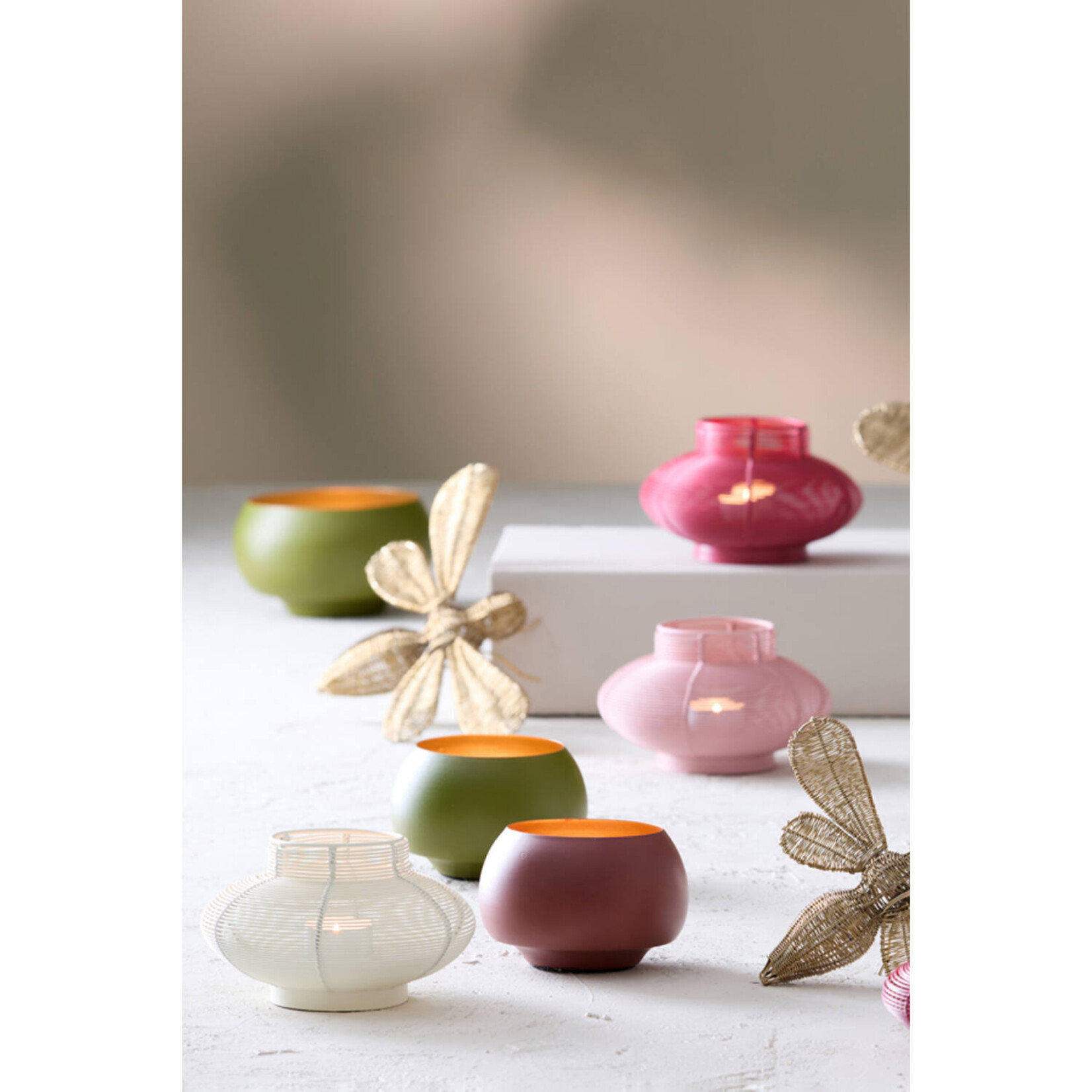 Theelichthouder SESTINO - Metaal - Mat crème - 12x7cm