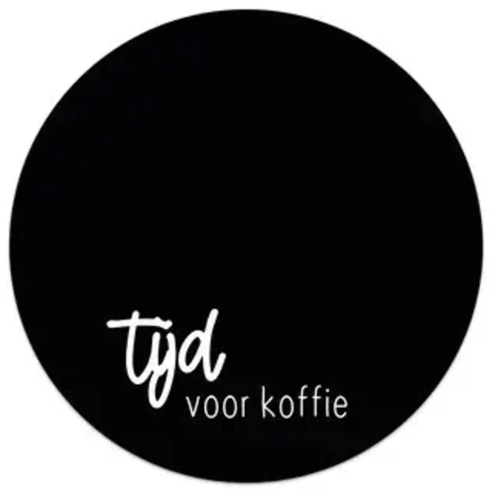 Muismat "Tijd voor koffie" - Vinyl - Zwart/Wit - Ø25cm