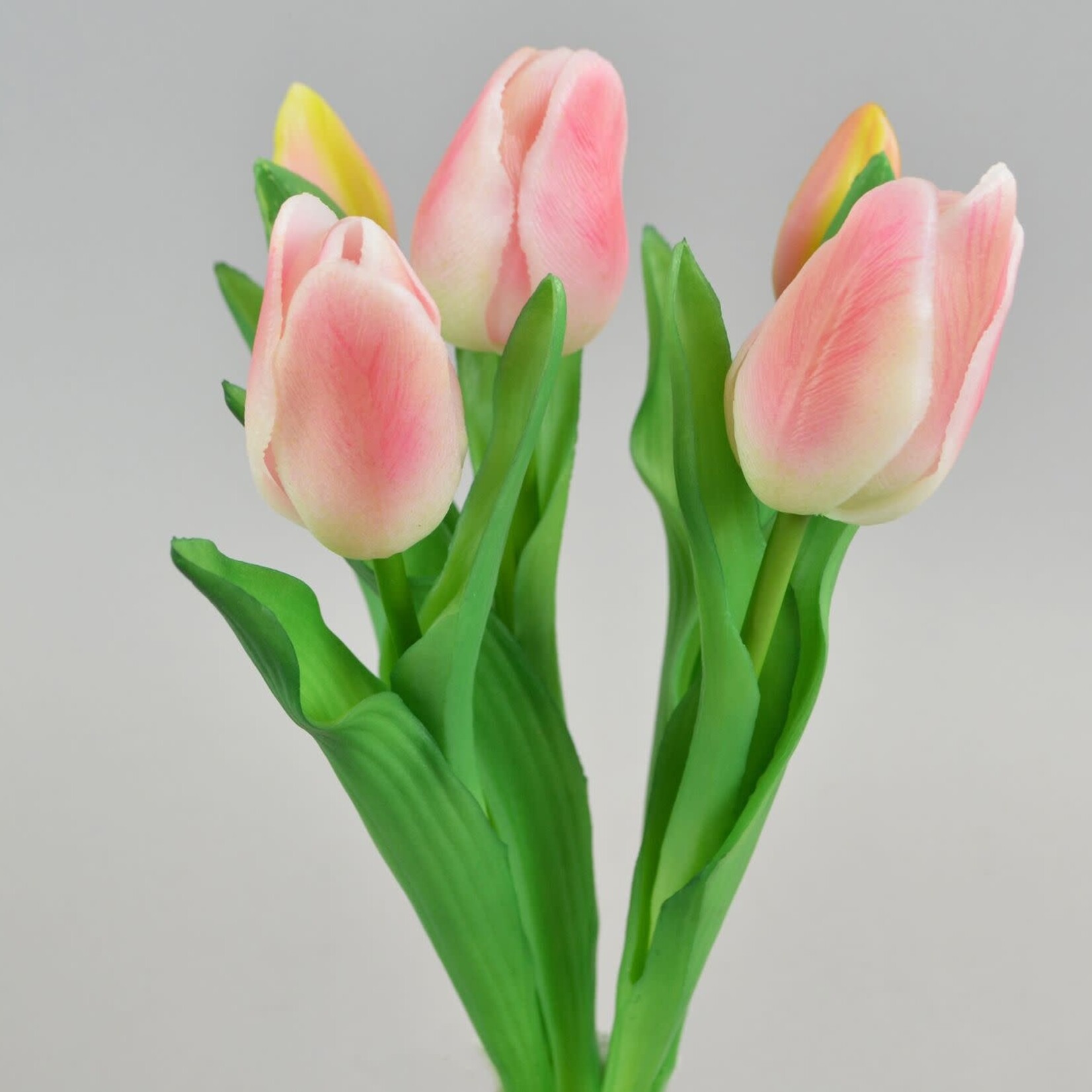 Kunstbloem - Tulpen - Roze/Wit - 5 stuks - 30cm