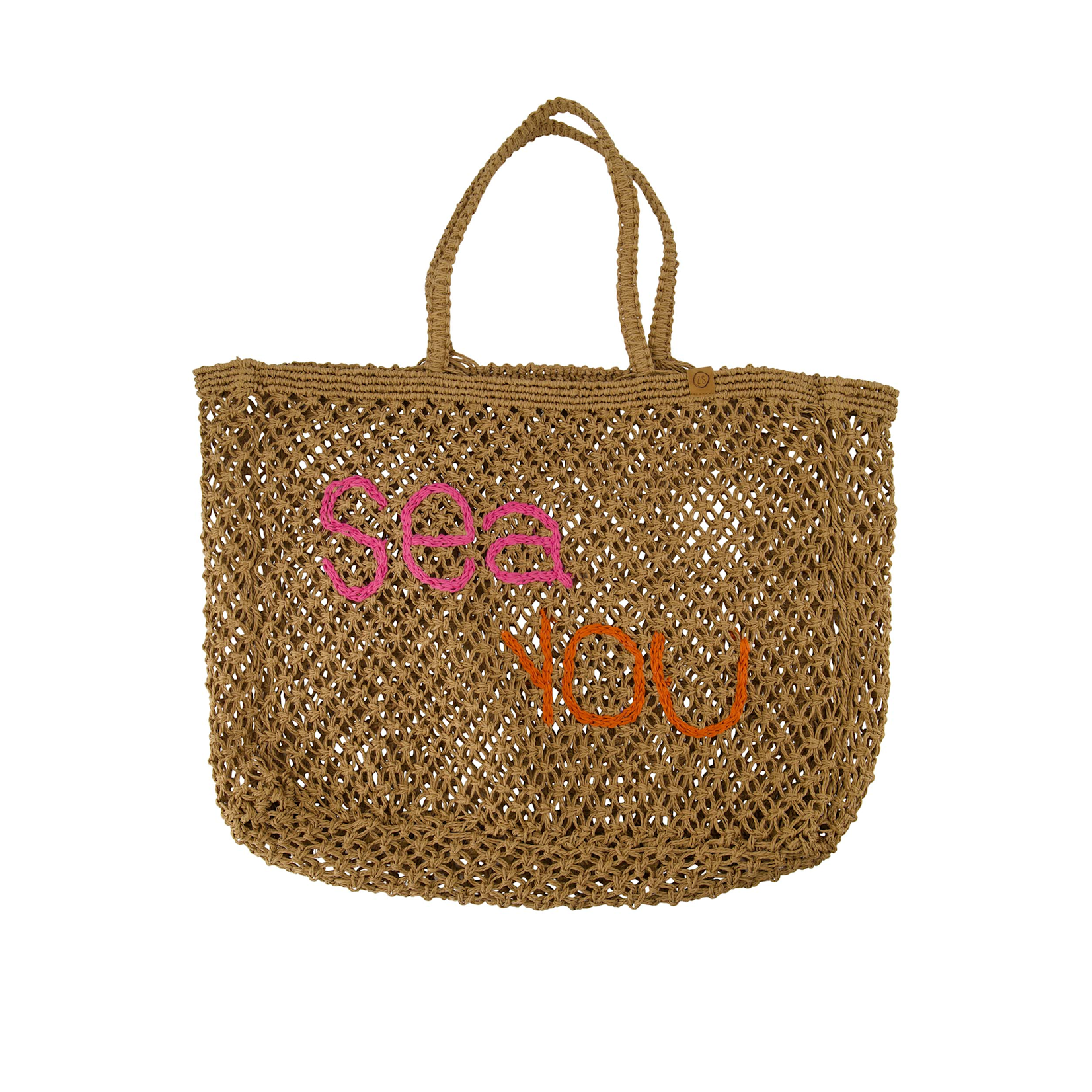 Zusss Shopper SEA YOU - Raffia - Sahara/Roze/Oranje - 44x38x10cm