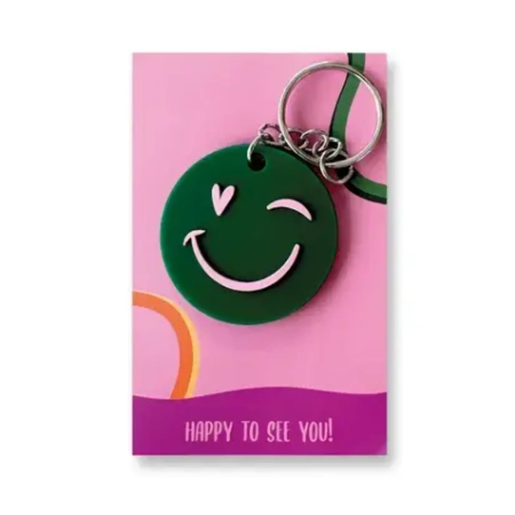 Sleutelhanger rond SMILEY - PVC - Groen/Roze - Ø40mm