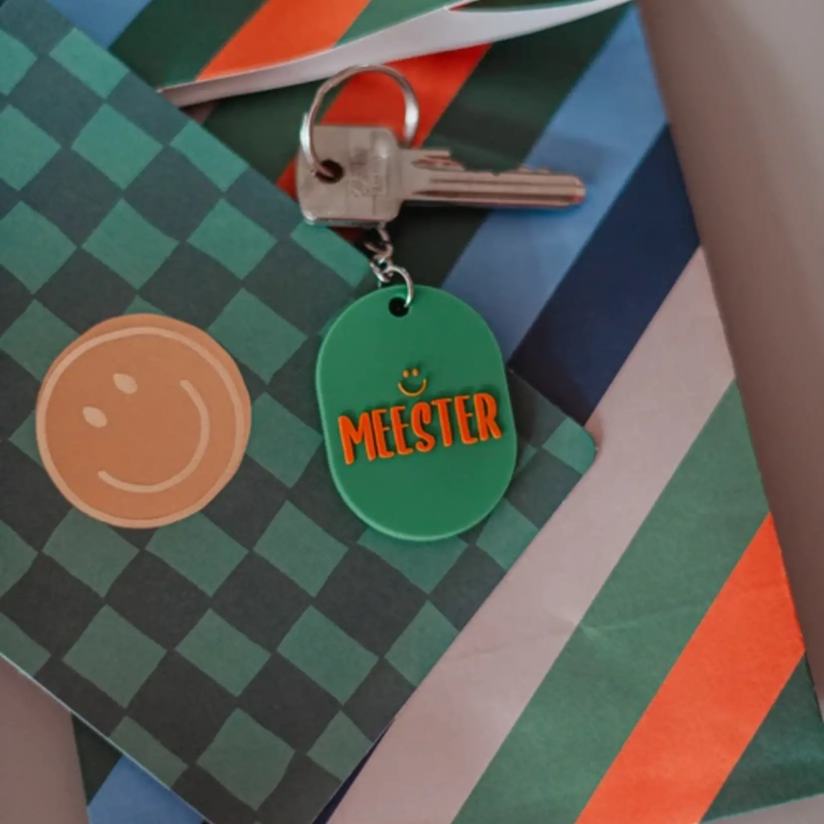 Sleutelhanger ovaal MEESTER - PVC - Groen/Oranje - 50x36mm