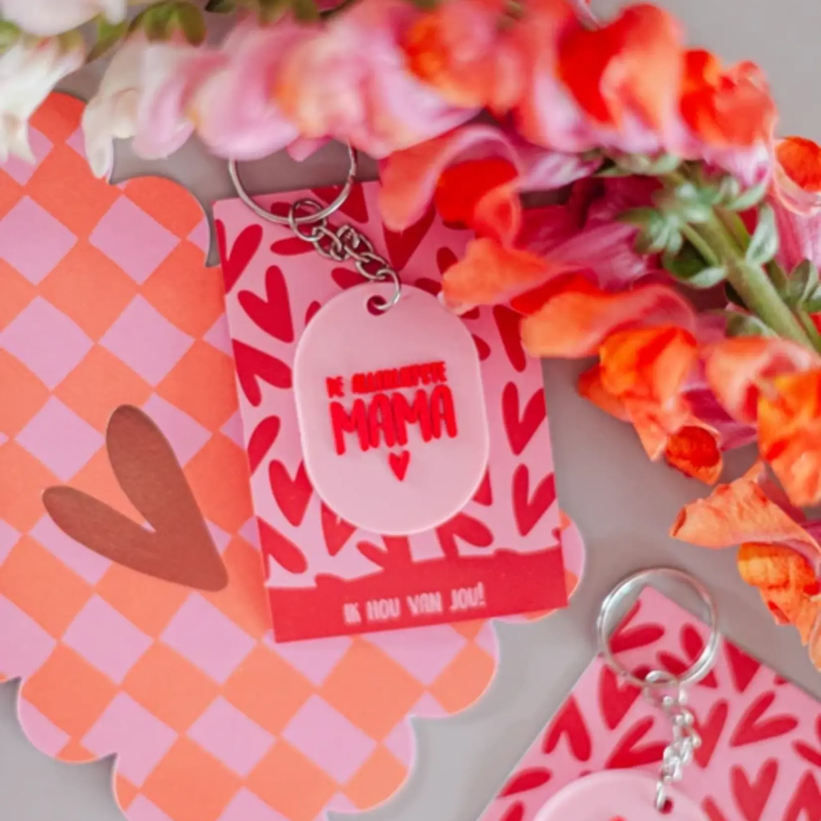 Sleutelhanger ovaal MAMA - PVC - Roze/Rood - 50x36mm