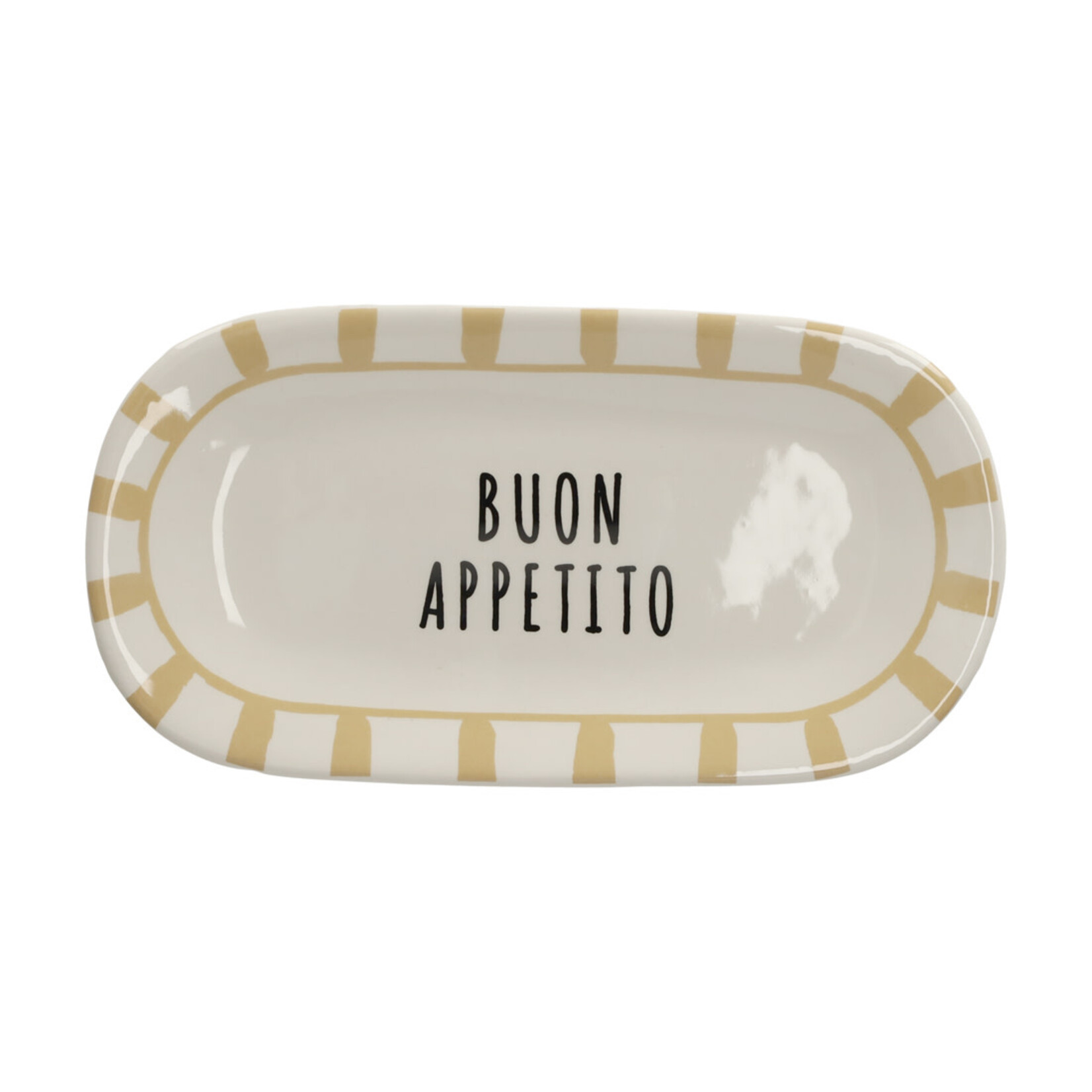 Schaal "Buon Appetito" - Keramiek - Taupe/Wit/Zwart - 21,5 x 11 x 2 cm