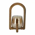 Lantaarn RAVI - Mangohout/Glas - Naturel - (S) Ø13 x 22 cm