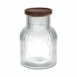 Voorraadpot ribbels - Glas /Hout - Transparant -  Ø14 x 20,5 cm