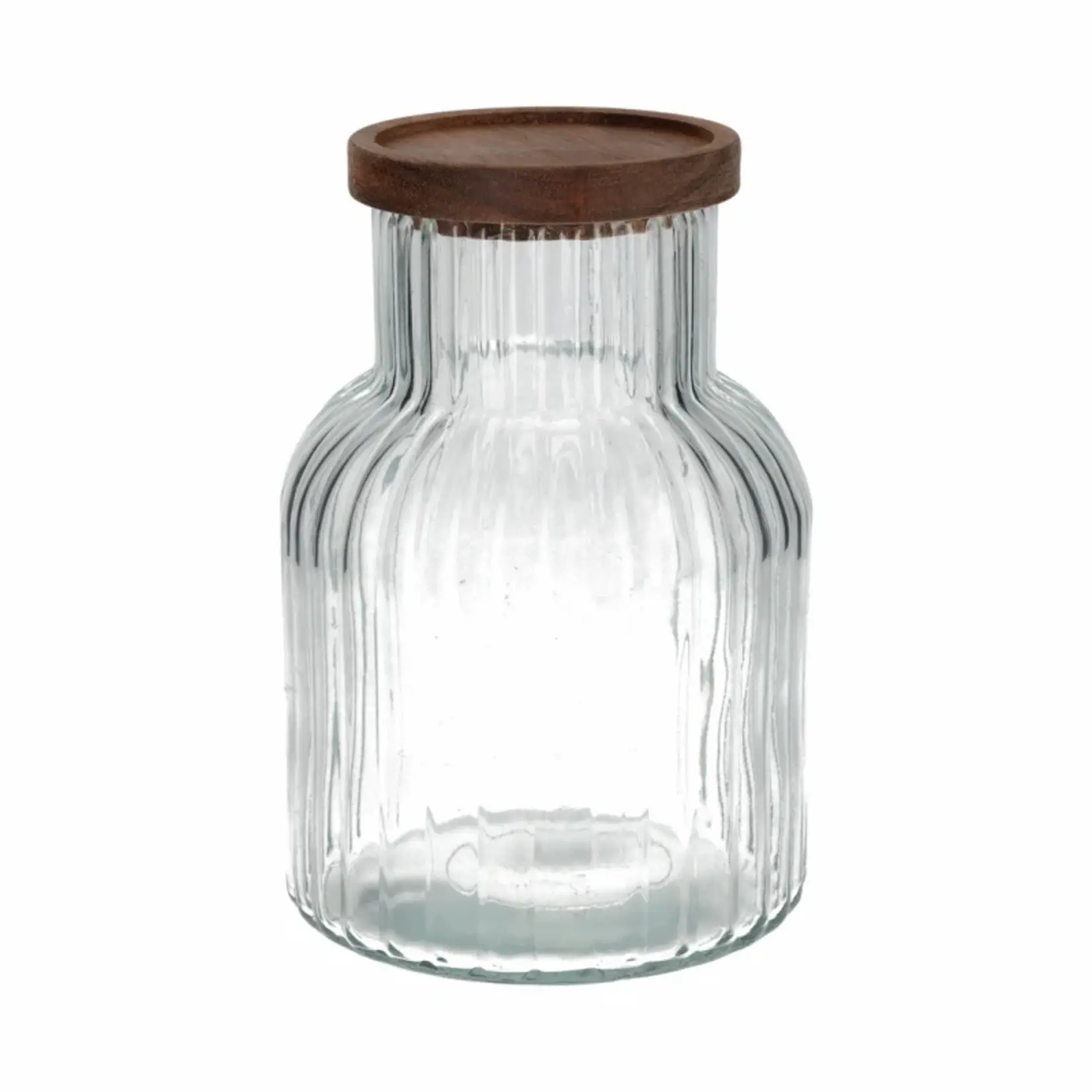 Voorraadpot ribbels - Glas /Hout - Transparant -  Ø14 x 20,5 cm