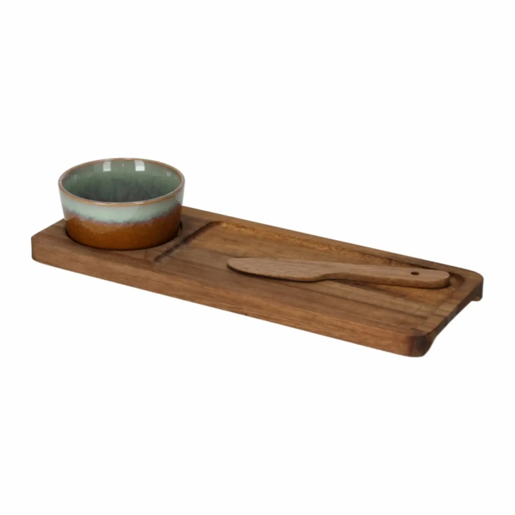 Serveerset JIP - Rechthoek - Hout/Keramiek - Bruin/Groen