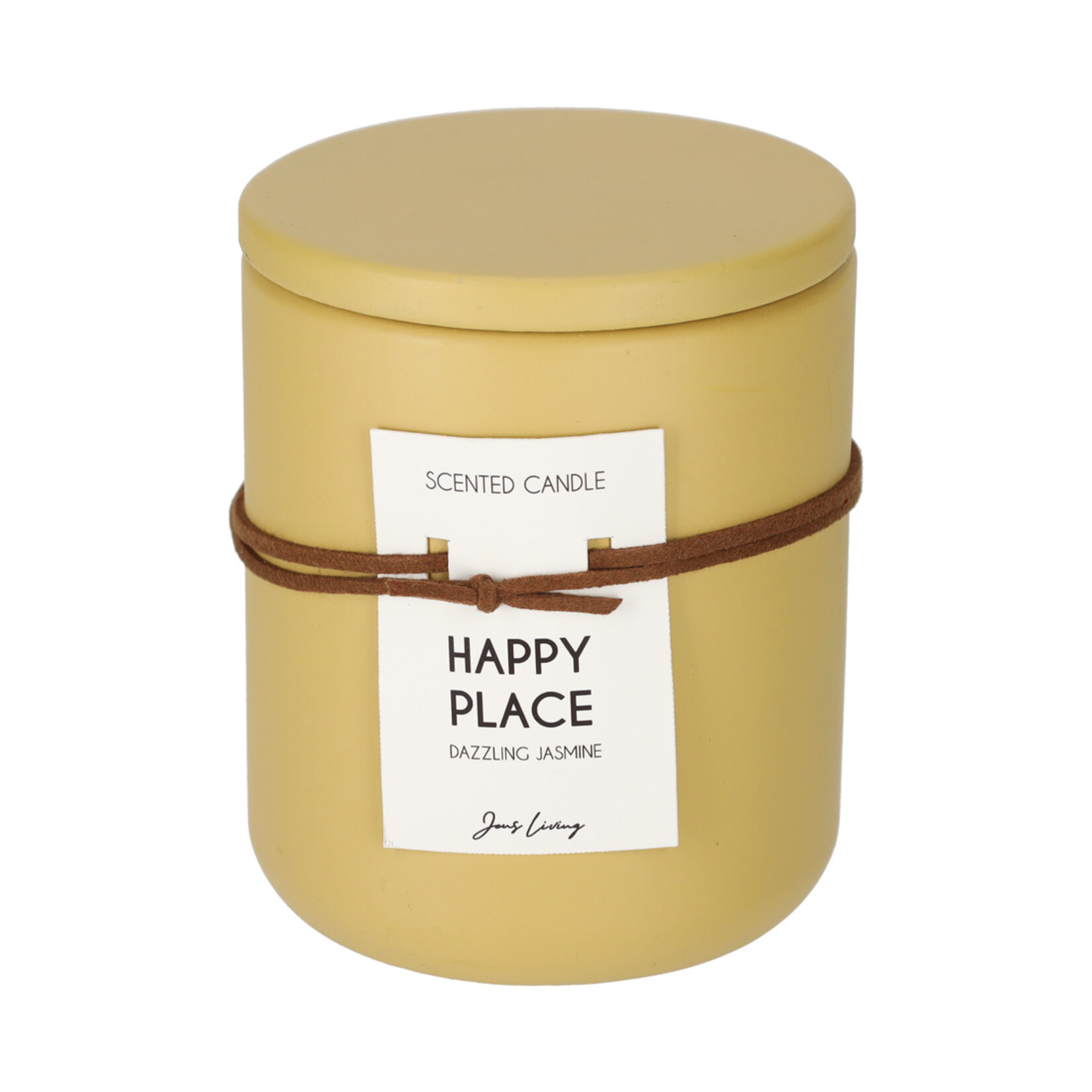 Geurkaars HAPPY PLACE - Keramiek - Geel - Ø9 x 11 cm - Jasmijn