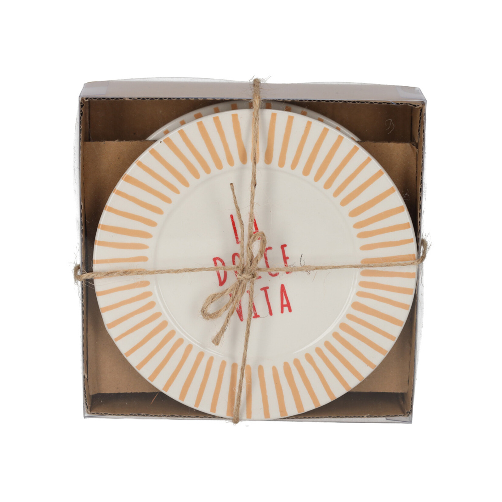 Bordjes "La Dolce Vita" - Keramiek - Peach/Wit/Rood - Ø16cm - Set van 2