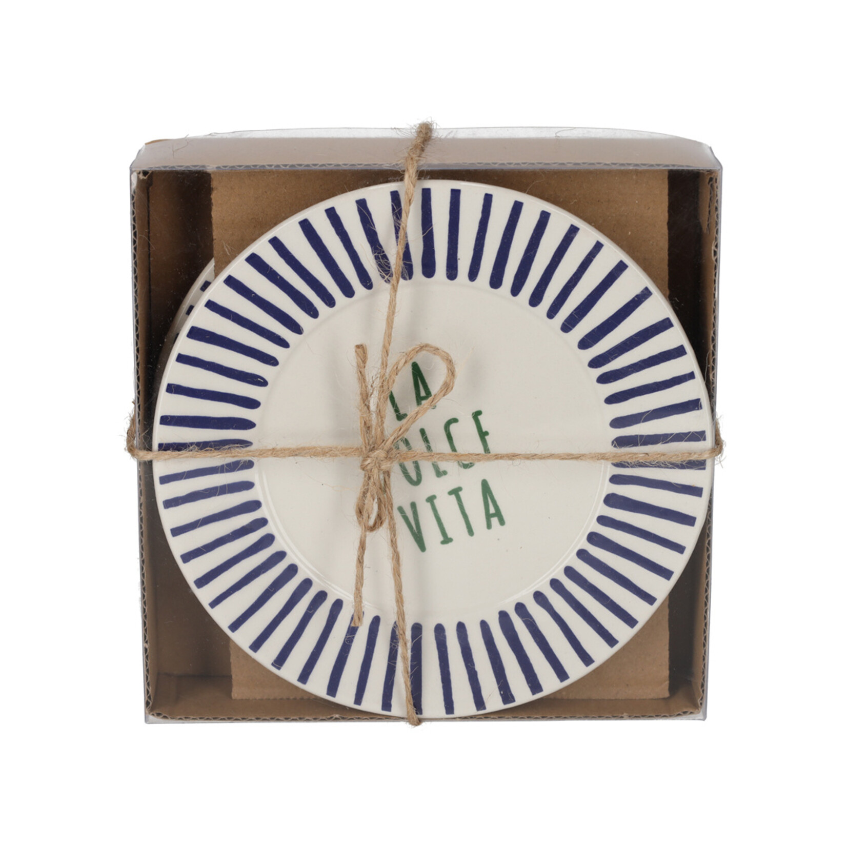 Bordjes "La Dolce Vita" - Keramiek - Blauw/Wit/Groen - Ø16cm - Set van 2