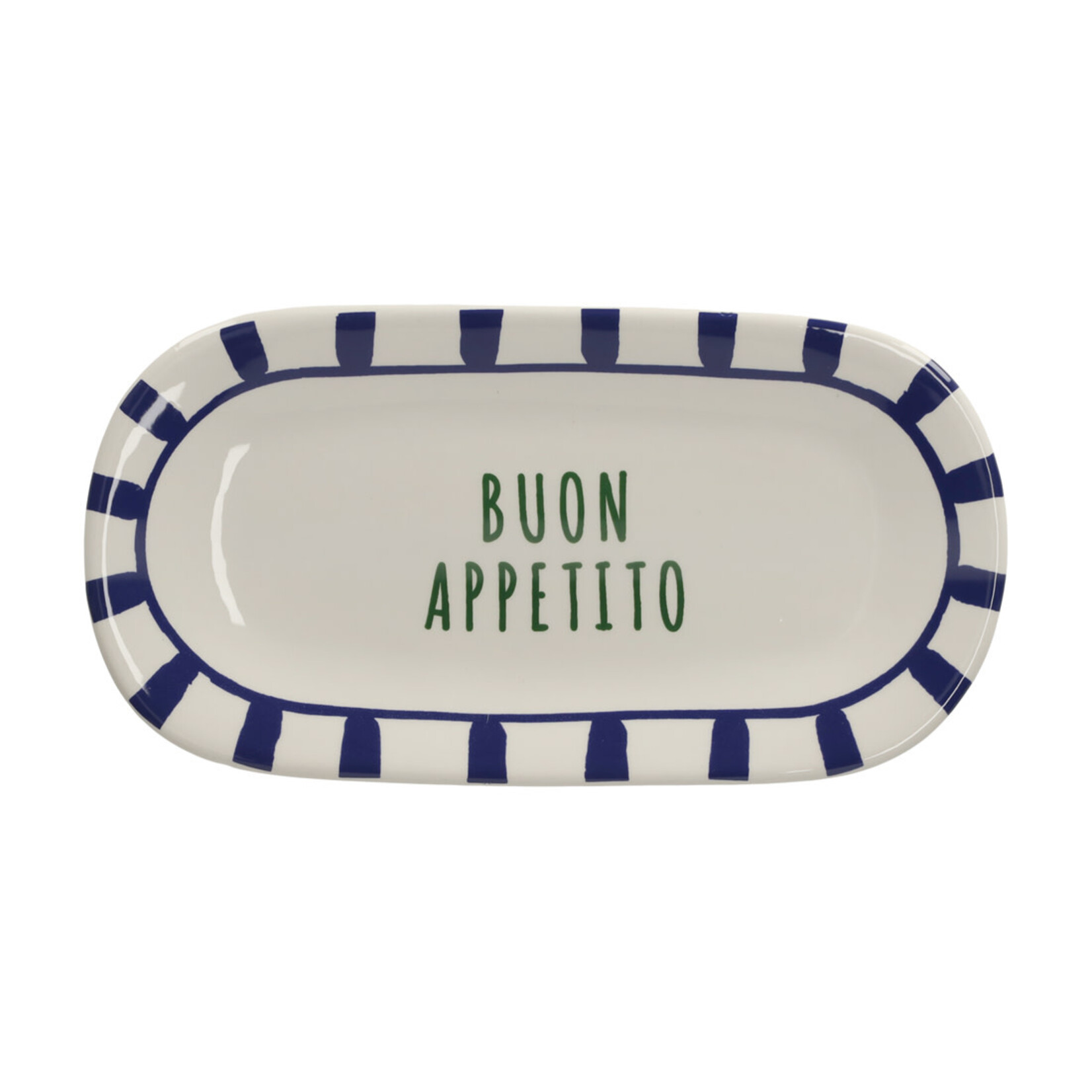 Schaal "Buon Appetito" - Keramiek - Blauw/Wit/Groen - 	21,5 x 11 x 2 cm