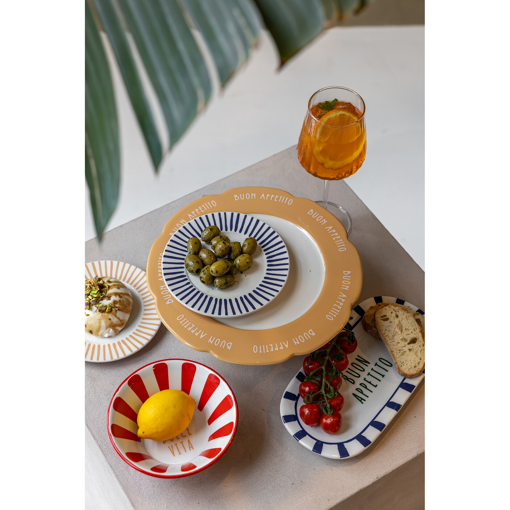 Schaal "Buon Appetito" - Keramiek - Blauw/Wit/Groen - 	21,5 x 11 x 2 cm