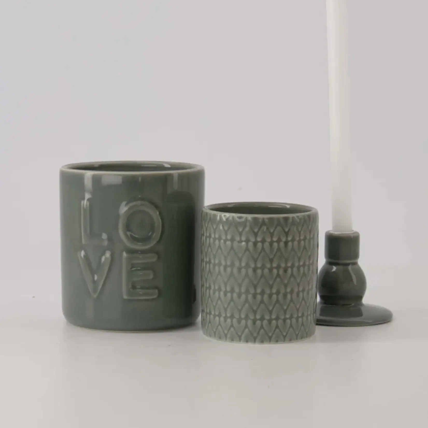 Zusss Geurkaars - LOVE - Keramiek - Donkergroen - Ø8x9cm