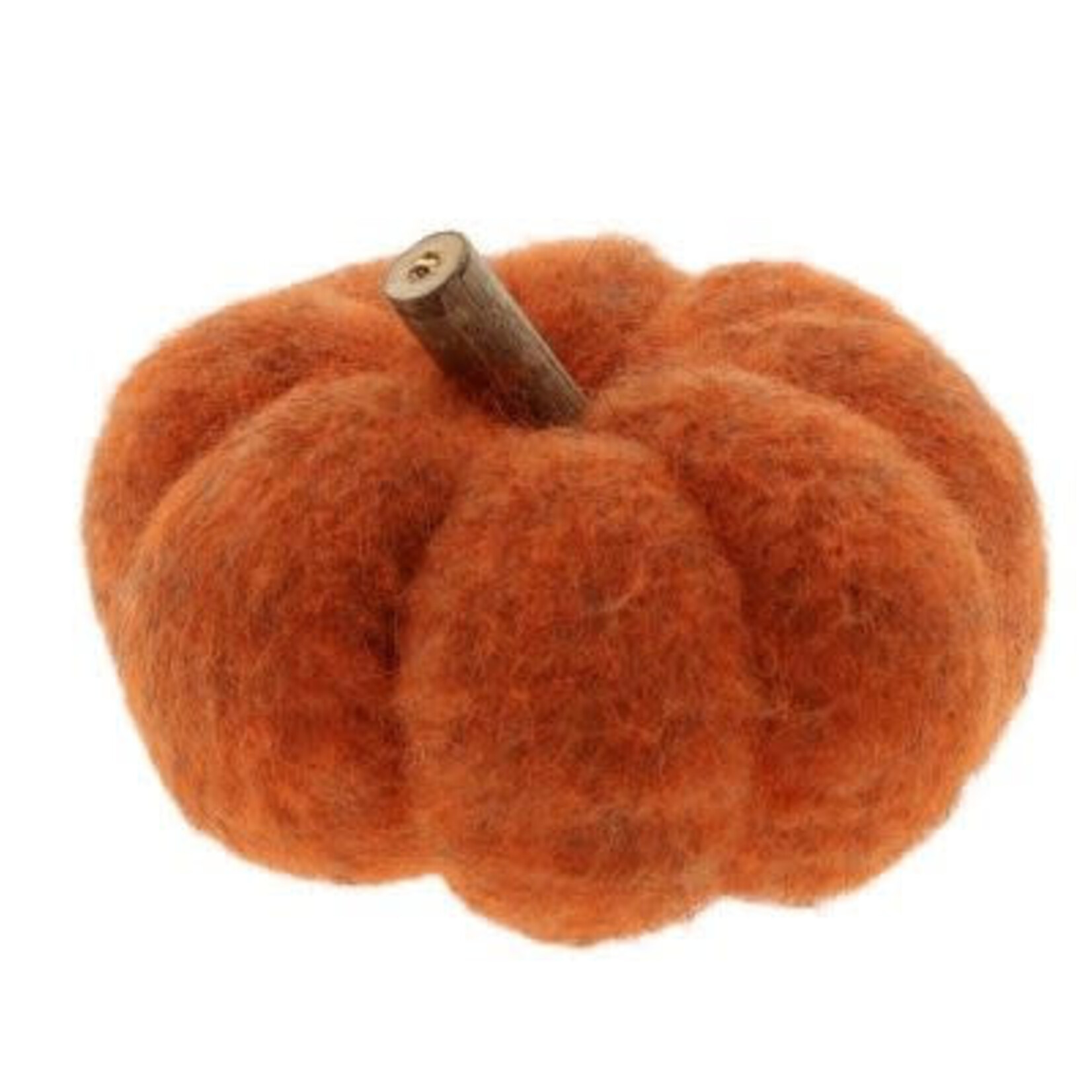 Pompoen met houten steeltje - Stof - Oranje - 8 x 11cm