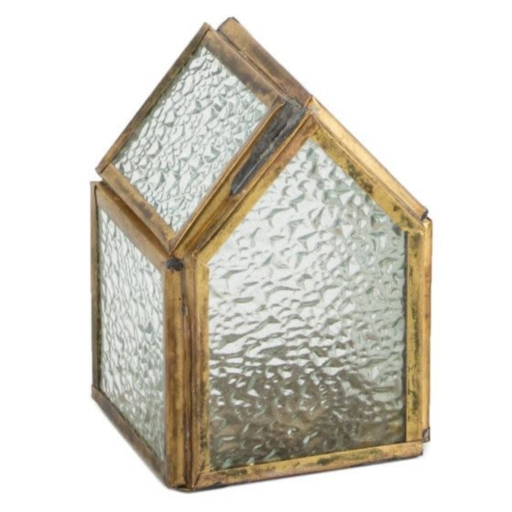 Windlicht HUISJE - Metaal/Glas - Goud - 6 x 6 x 10cm