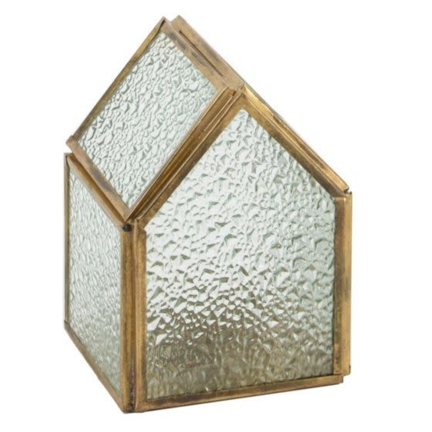 Windlicht HUISJE - Metaal/Glas - Goud - 9 x 9 x 13cm