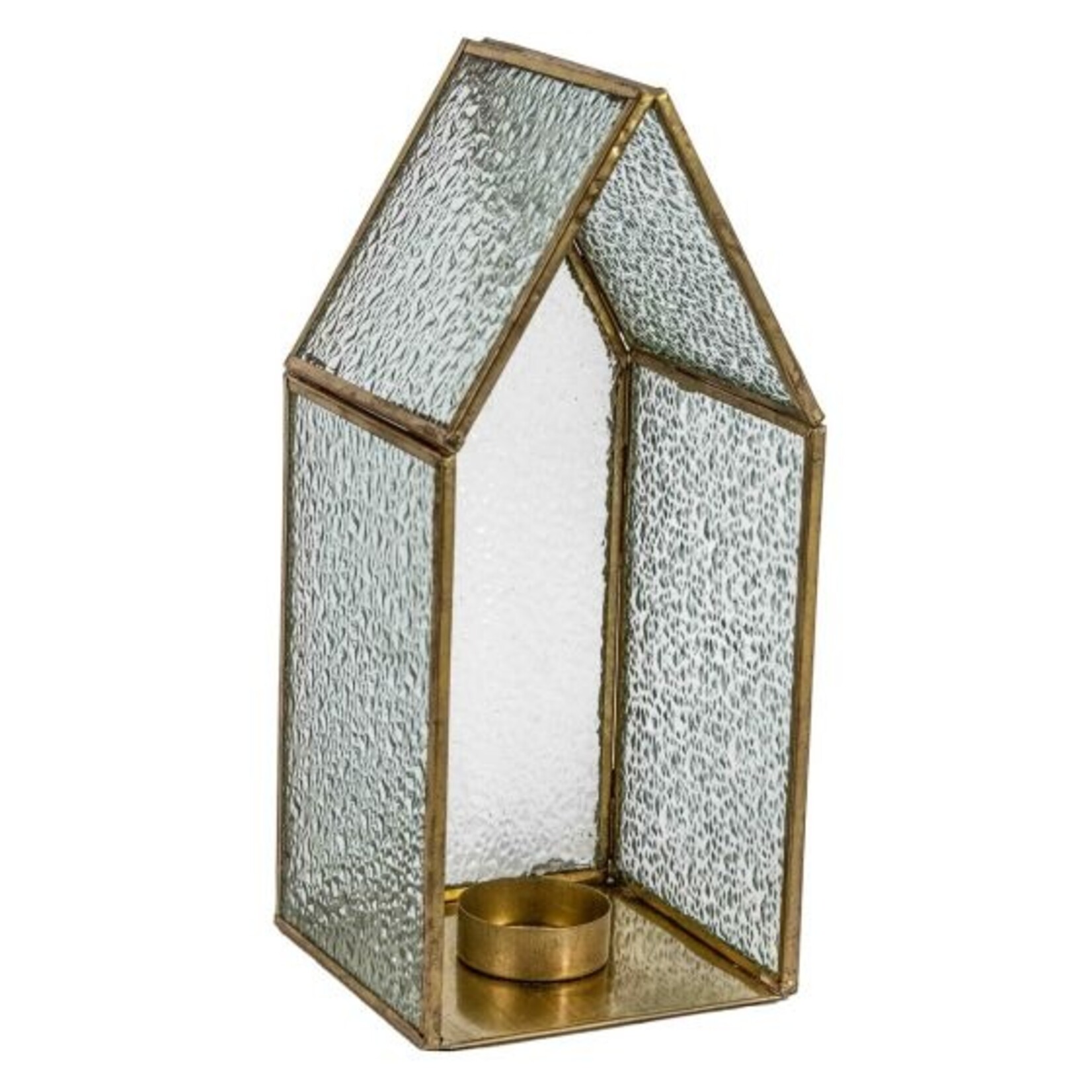 Windlicht HUISJE - Metaal/Glas - Goud - 11 x 11 x 25cm